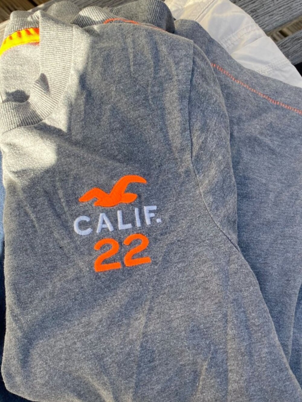 Hollister Mens Small Gray Embroidered Calif 22 Logo Crewneck Long Sleeve T-Shirt